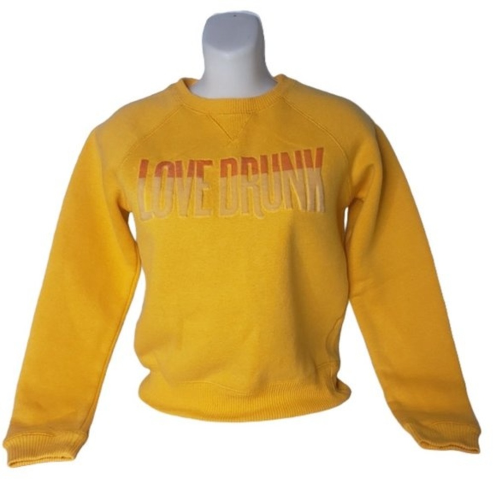 AEROPOSTALE Love Drunk Crew Neck Yellow Sweatshirt Womens Size XS